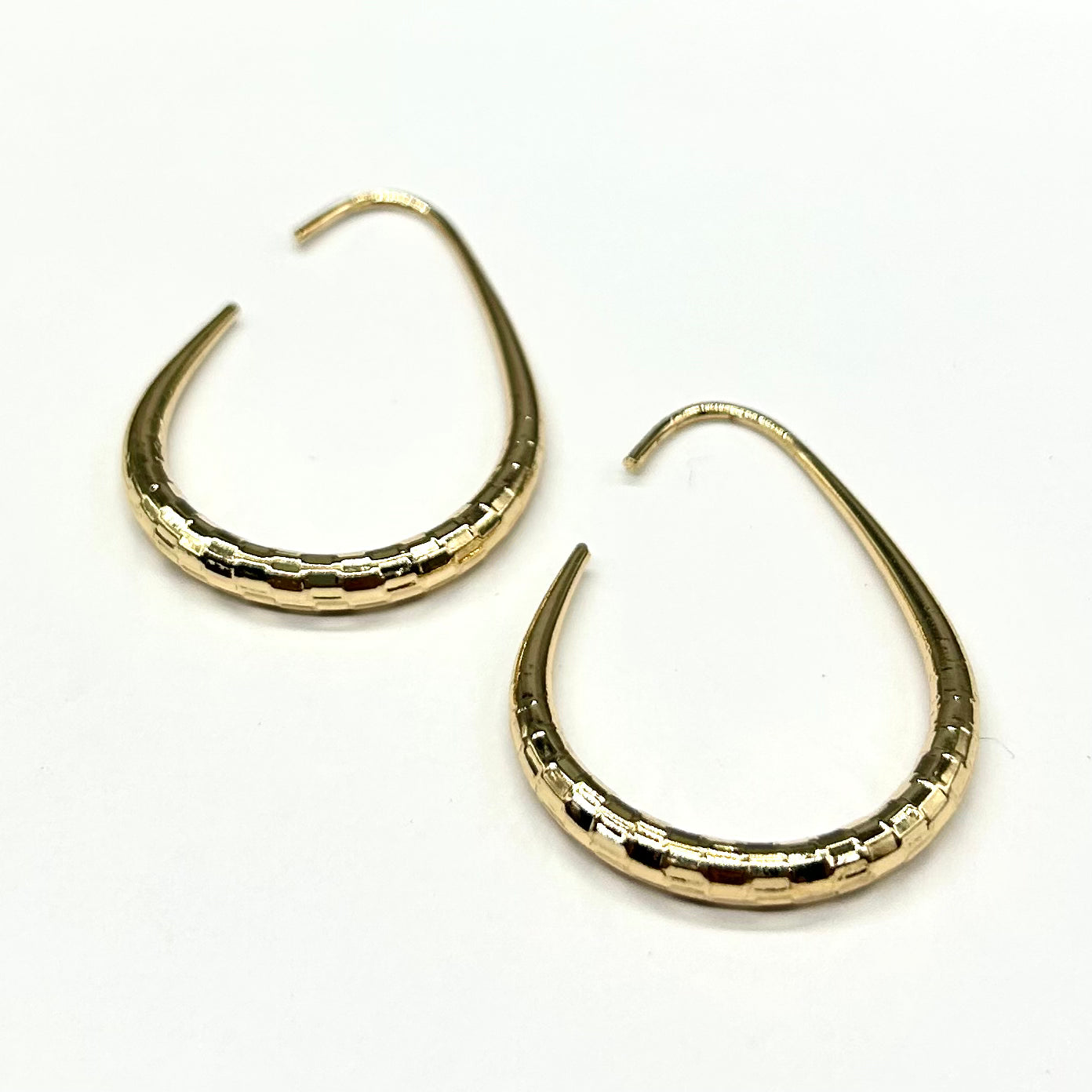 Textured Oval Brass Hoop Earrings