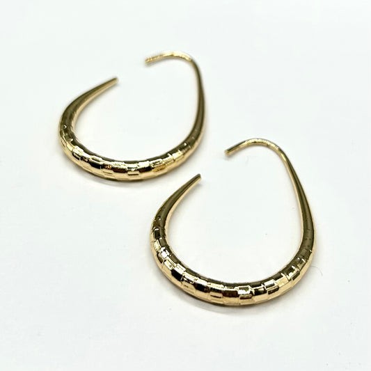 Textured Oval Brass Hoop Earrings