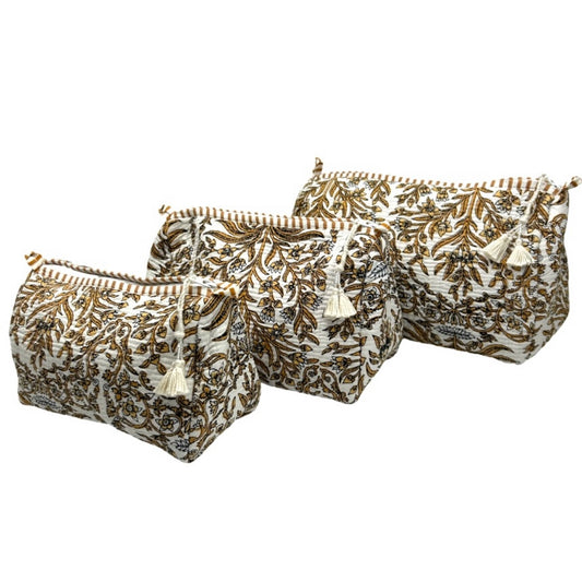 Jasmine Block Print Trio Of Cosmetic Bags