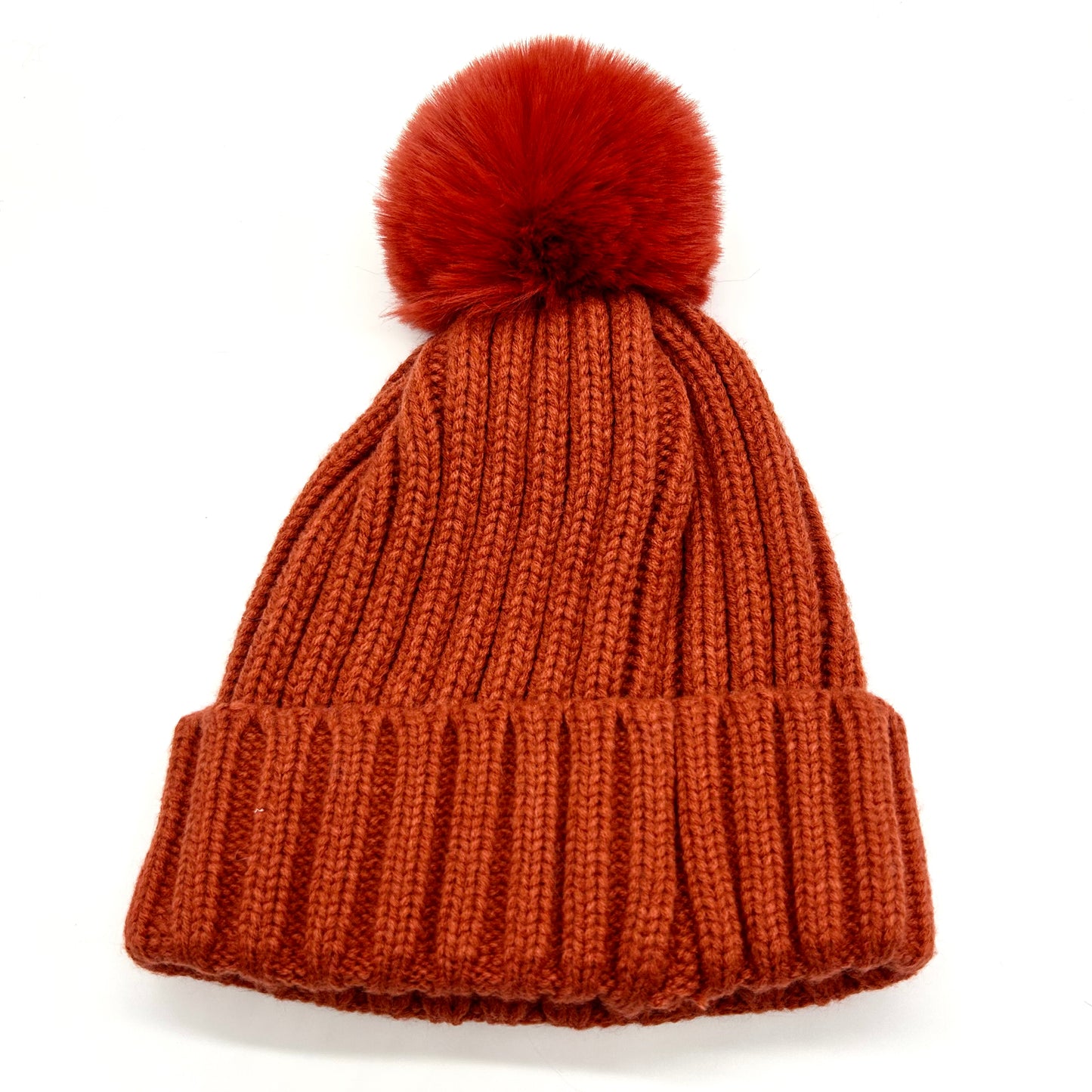 Faux Fur Ribbed Pom Pom Hat