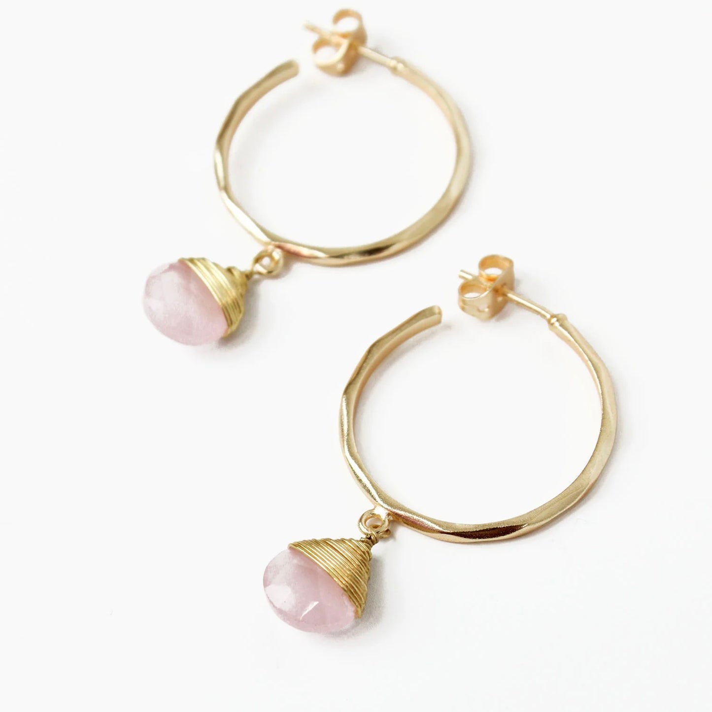 Rose Quartz Hammered Hoops