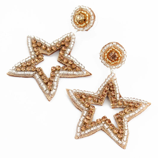 Gold & Silver Star Beaded Drop Earrings