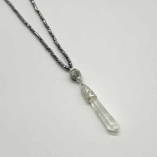 Facetted Glass Bead Chain With Glass Crystal Pendant