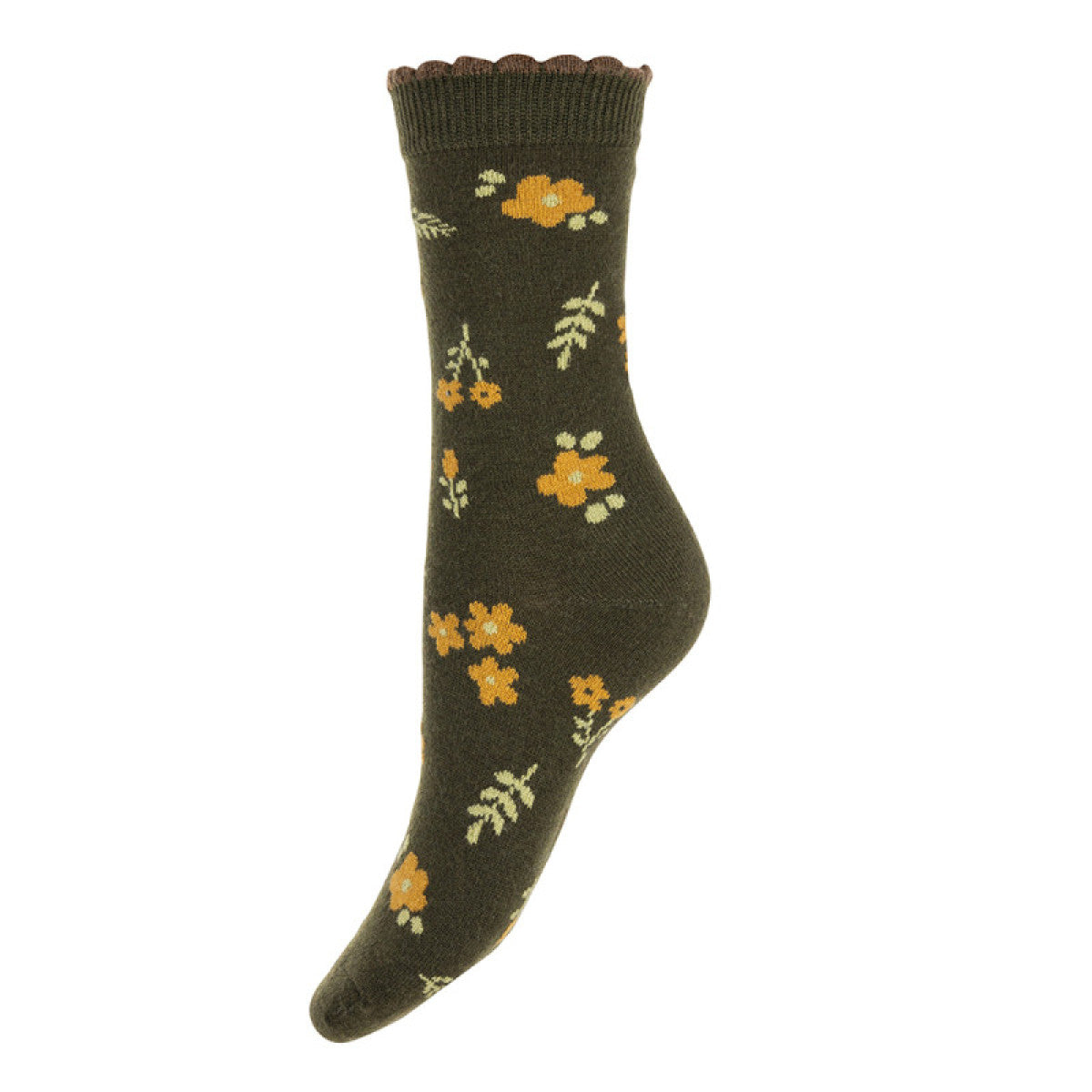 Green Flower Wool Blend Socks