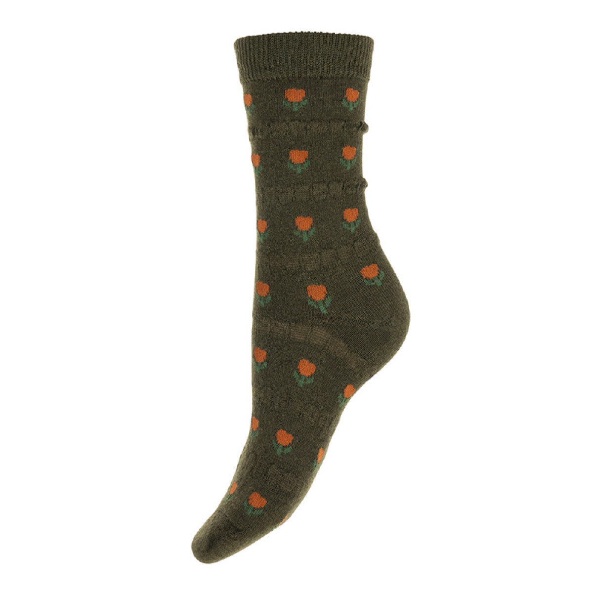 Green Wool Blend Socks With Tulips