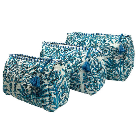 Jasmine Block Print Trio Of Cosmetic Bags