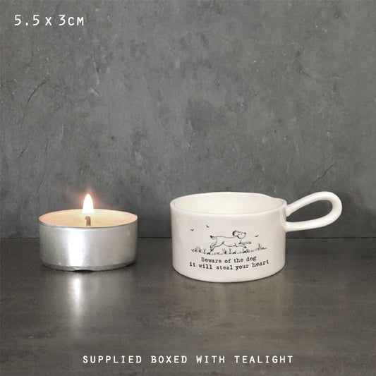 Handled Tea Light Holder - Beware Of The Dog