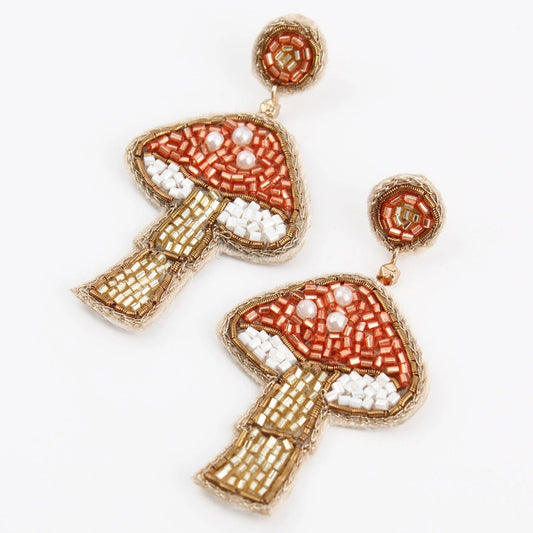 Copper Mushroom Beaded Earrings