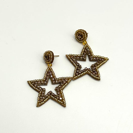 Gold Star Drop Beaded Earrings