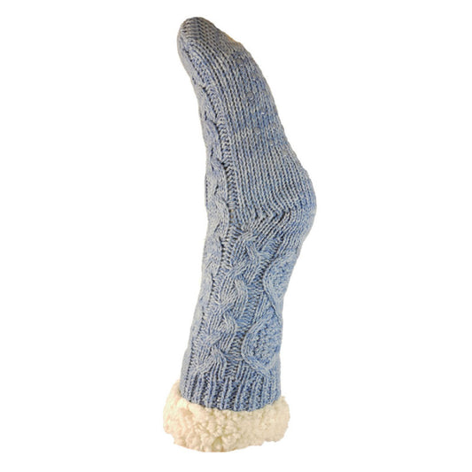 Blue Cable Knit Slipper Socks