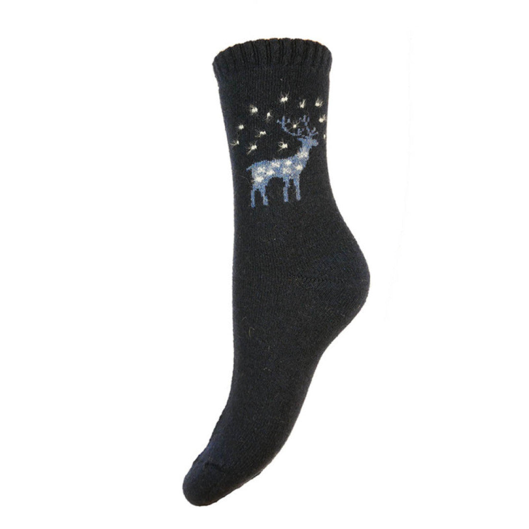 Dark Blue Wool Blend Reindeer socks