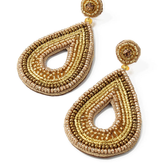 Gold Beaded Teardrop Earrings