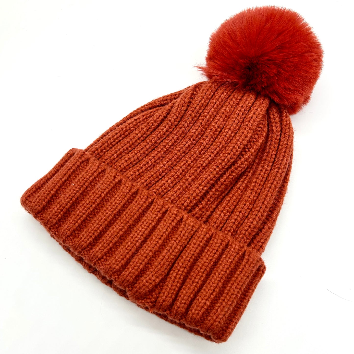 Faux Fur Ribbed Pom Pom Hat