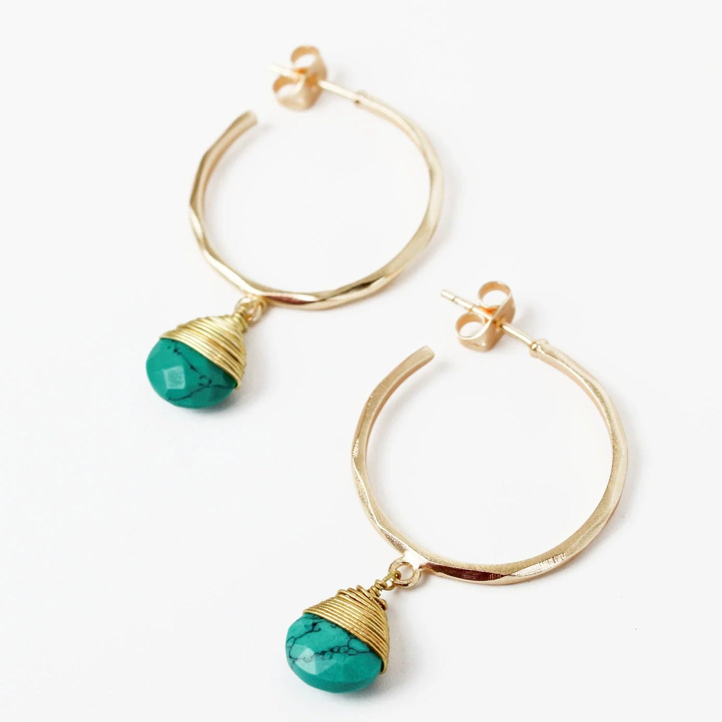 Turquoise Hammered Hoops