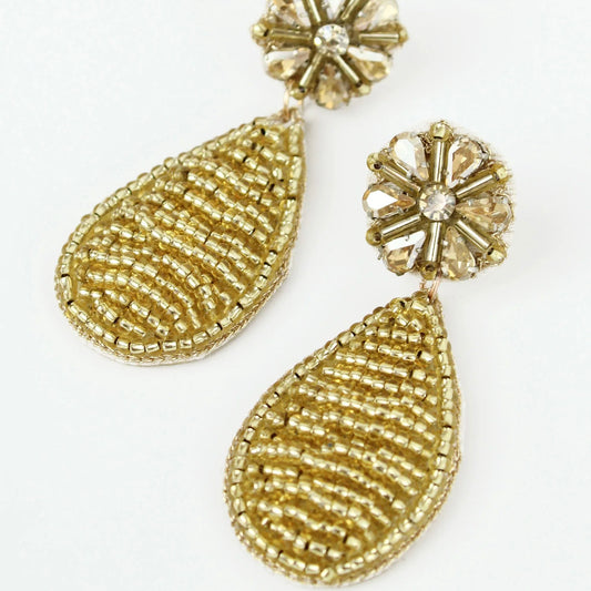 Floral Top Gold Teardrop Earrings