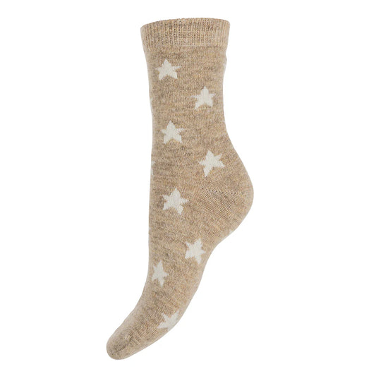 Brown Wool Blend Socks With Cream Stars