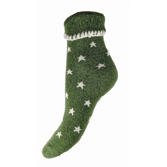 Green Cuff Socks With Cream Spots