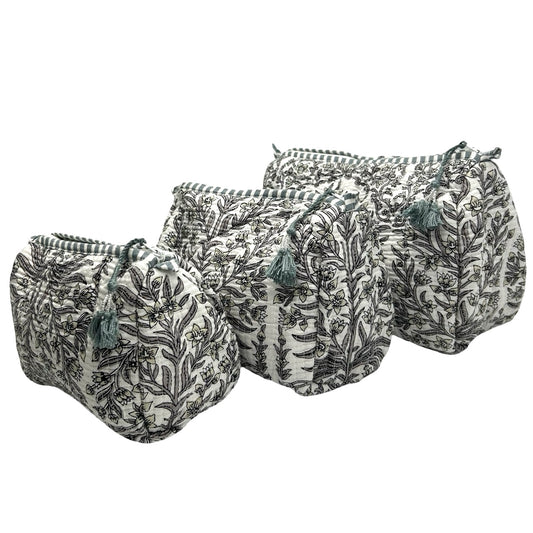 Jasmine Block Print Trio Of Cosmetic Bags