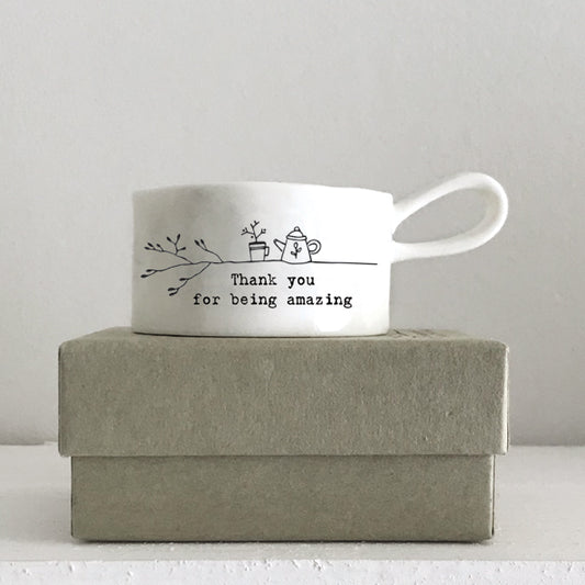 Porcelain Tea Light Holder - "Thank you"